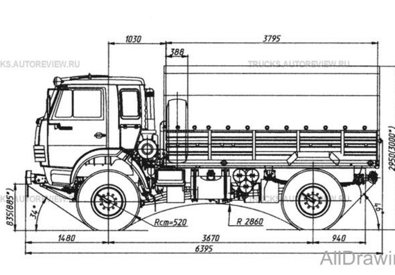 КамАЗ-43501 military landing craft truck чертежи (рисунки) грузовика